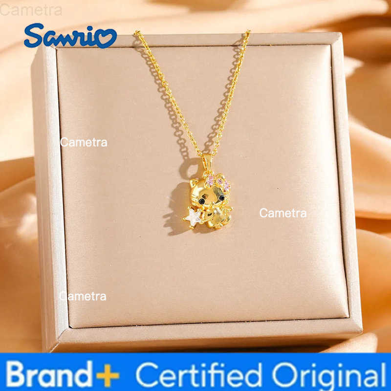 Sanrio Cute Hello Kitty Angle with Zircon Star Pendant Necklaces for Women Girls Gold Silver Color Stainless Steel Chain Jewelry H2512291