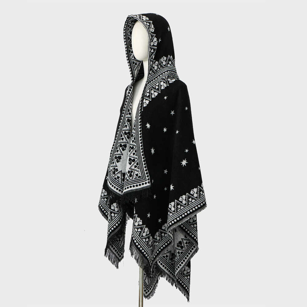 Autumn Winter New Ethnic Style Imitation Cashmere Warm Cape Simple Cold-Proof Matching Shawl For Women Eskeem