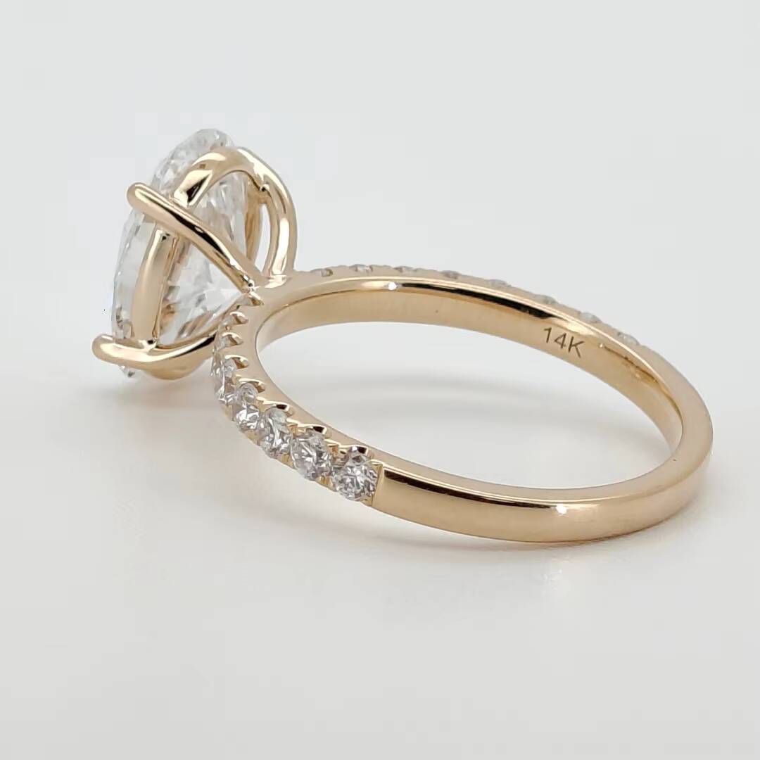 High End 14K Solid Yellow Gold Wedding Ring Oval Cut VS D 3CT Lab Grown Diamond Engagement Ring Statement Jewelry