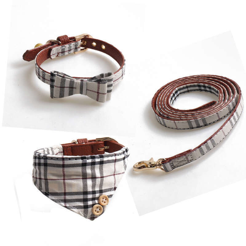 Pet set beige British bow triangle scarf collar, suitable for small and medium-sized dogs and cats