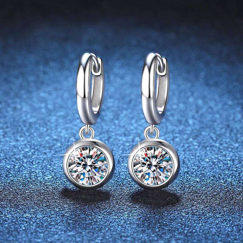 Modern Hoop Women Real D Color Moissanite Dangle Huggie Drop Earrings Silver 925 Original Wedding Jewelry for Girl bda