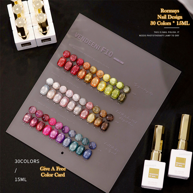 Rormays Cat's Eye Brightening gel 30 piece mixed semi permanent UV transparent glue Star Sky Shining Brightening Nail Primer 15ml Salon Wholesale