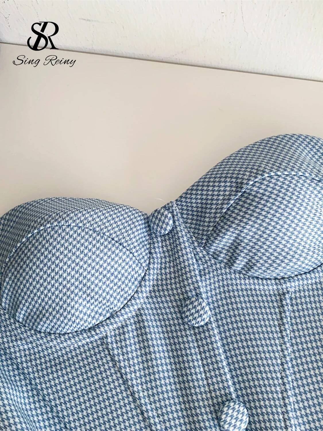 SINGREINY Houndstooth Sensual Tank Women Strapless Button Design Corset Slim Club Camis 2025 Fashion Basics Plaid Mini Top