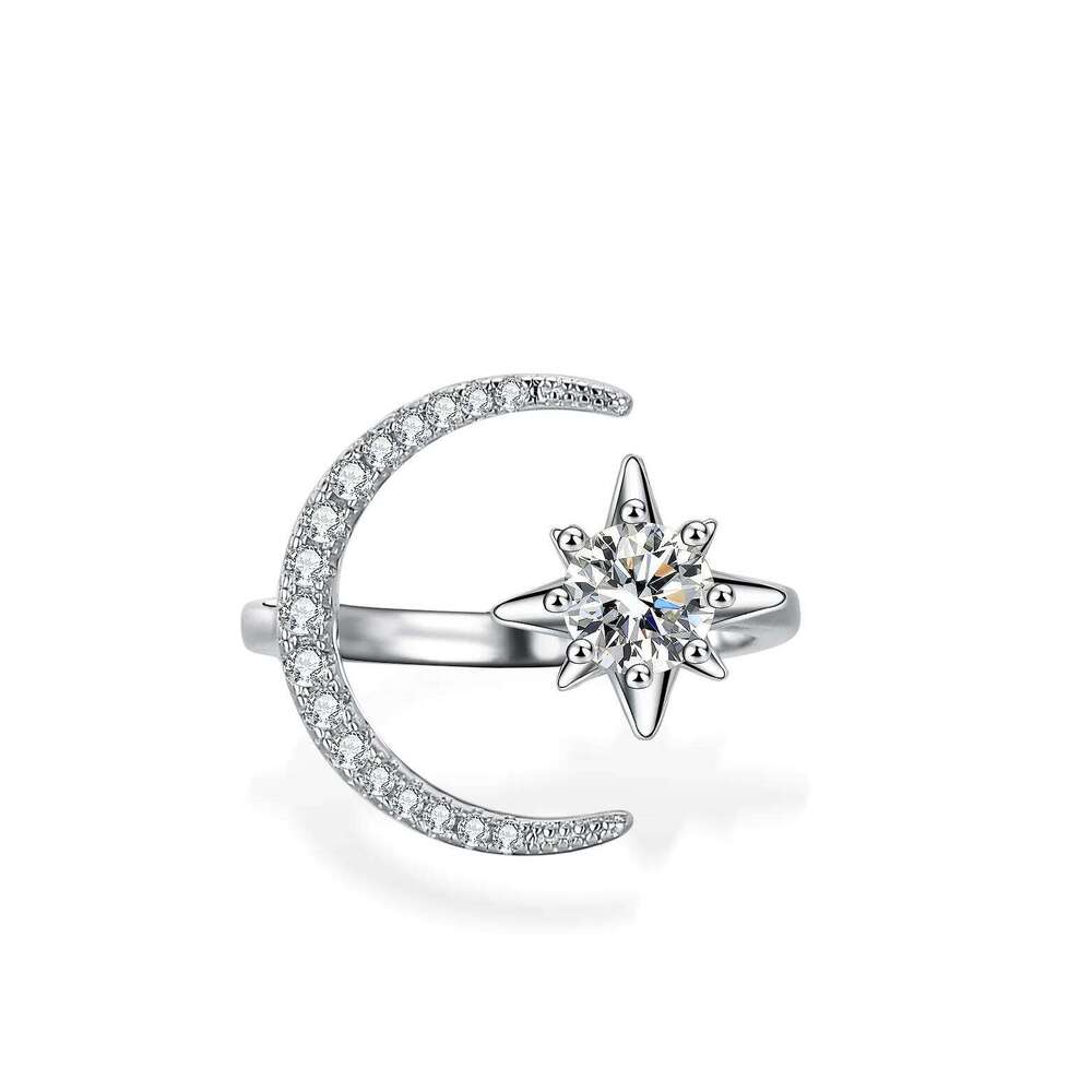 18K gold moissanite PT950 platinum ladies little fragrance princess crown star moon ring c3c
