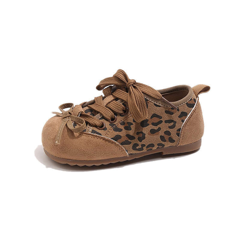 Children's Training 2025 Spring and Autumn New Korean Style Girls' Leopard Print Bowknot Forrest Gump Boys' Running Shoes