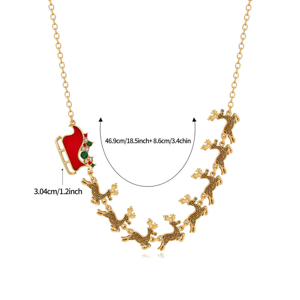 Fashion Christmas Gift Sleigh Reindeer Necklace Exquisite Creative Cartoon Design Sense Collarbone Chain