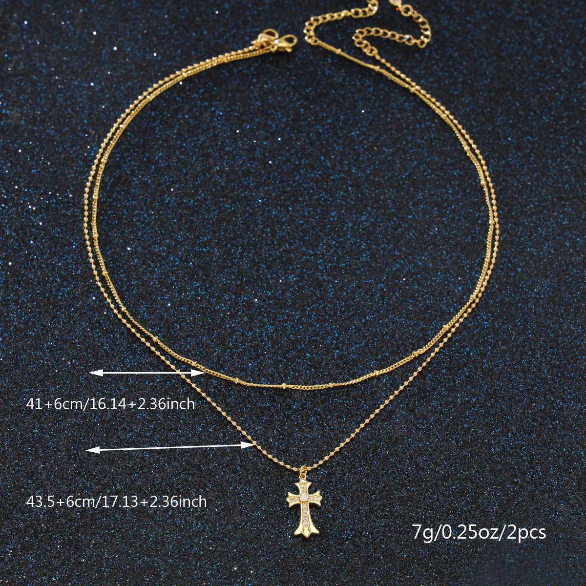 2PCS Gold Rhinestone Cross Necklaces color random Y251227