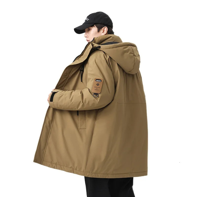 Winter style cotton coat for men 2025 snapclosed hooded jacket neutral midlength workwear 251226