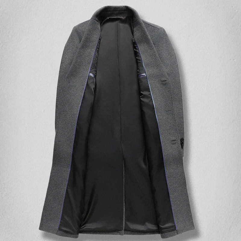 Highend mens fashionable and stylish solid color versatile trendy casual long woolen coat 251226