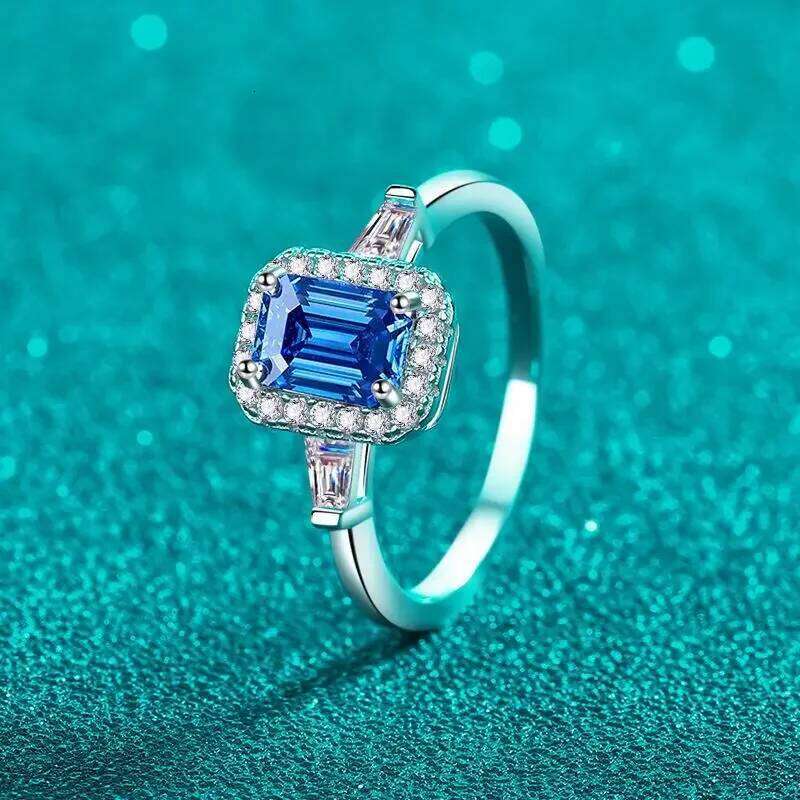 18K Gold Women's PT950 Platinum Moissanite Ring Blue Diamond Light Luxury Elegant Daily Matching c40