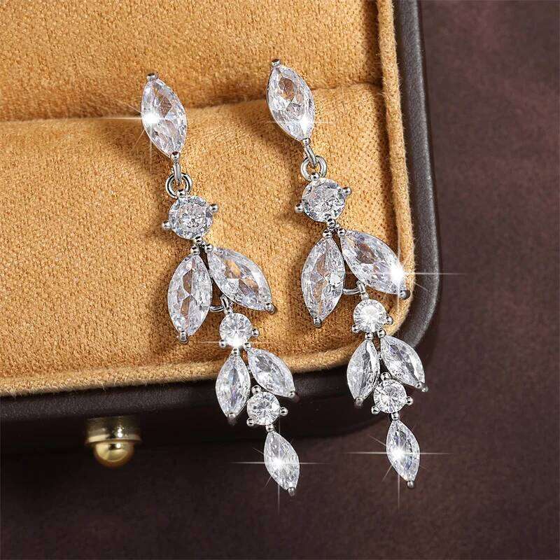ZAKOL 2023 New Shiny Marquise Leaf Zircon Bridal Earrings AAA Cubic Zirconia Charming Design Drop Earring for Women Wedding