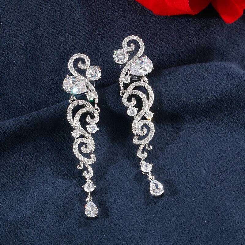 ZAKOL Luxury Shiny AAA Cubic Zirconia Hanging Earrings for Women Imitation Pearl Bridal Long Earring Women's Wedding Jewelry