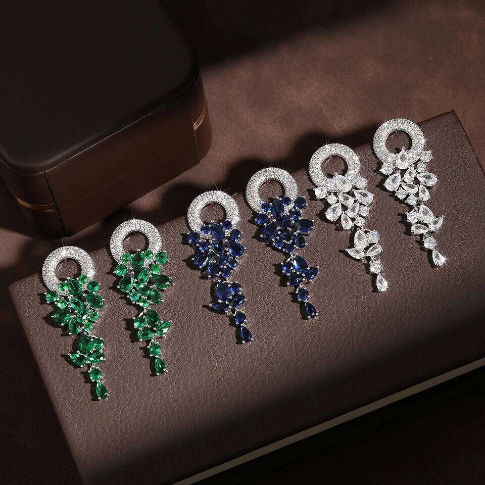 ZAKOL Vintage Sparkling Zircon Flower Dangle Earrings for Women Luxury Crystal CZ Bridal Long Earring Engagement Jewelry Gift