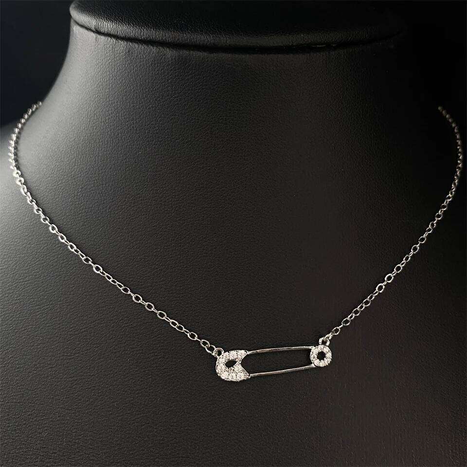 ZAKOL Creative Trendy Paper Clip Charm Chain Choker Necklace for Women Zircon Collarbone Chains Fashion Jewelry Gift