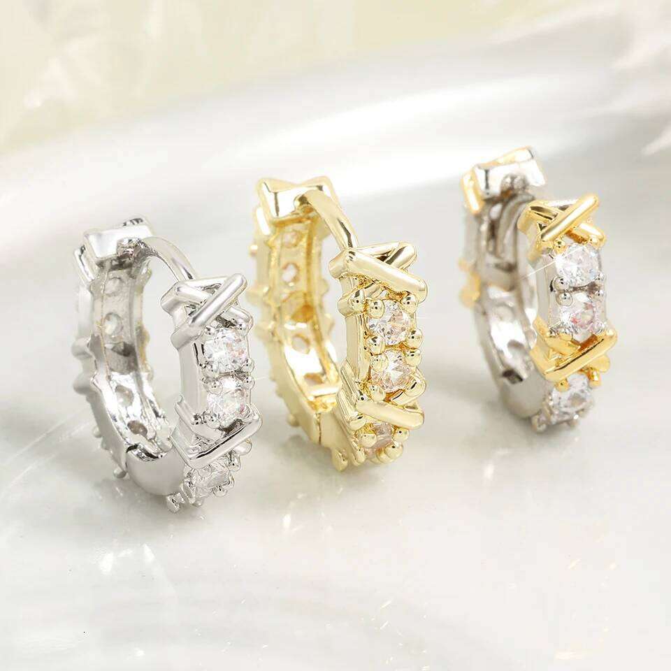 Korean Fashion Simple Zircon X Metal Hoop Earrings For Woman Exquisite Small Circle Earring Ladies Party Accessories