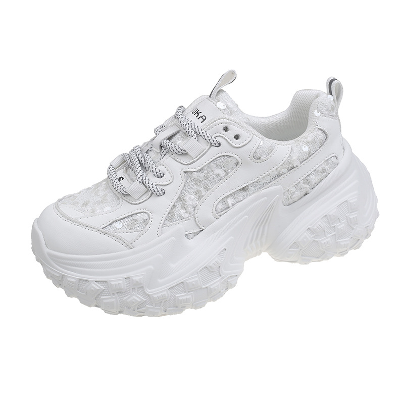 2026 Spring and Summer New Design Women Mesh Sequin Casual Shoes Tire Thick Sole Trendy Fashion Sports Shoes White Silver Black Free Shipping Size 35-
