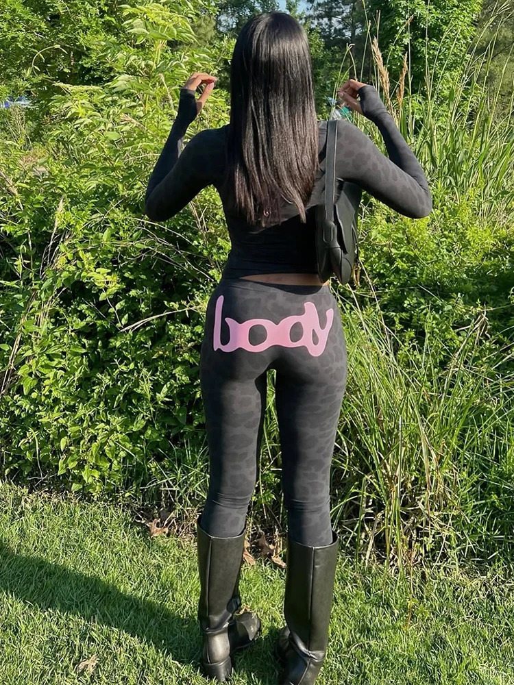 Sisterlinda Letter Print 2 Piece Set Women Zip Cardigan Hooded Crop JacketSkinny Leggings Girls Wild Sporty Style Outfits 251224