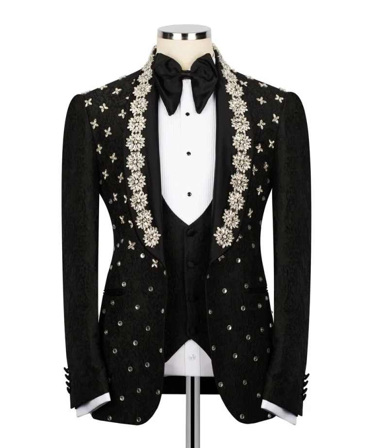 Luxury Male Tuxedo Wedding Business Spring Autumn Bespoke Men's Suits 2 Pieces Beaded Pearls Jacket+Pant Trajes De Hombre