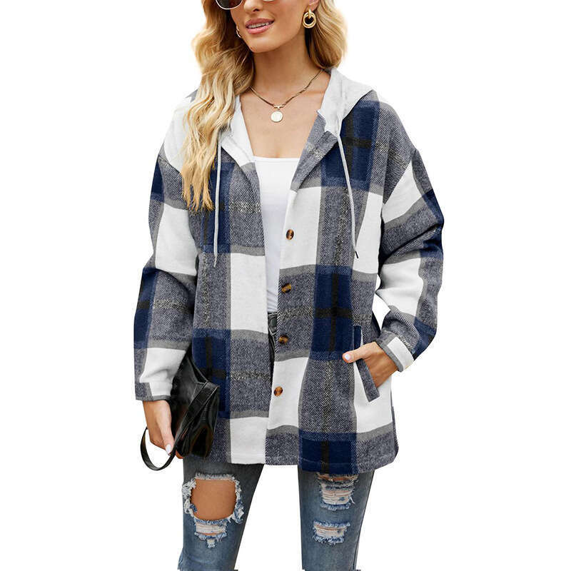 Fashion 2026 Clothing Autumn Winter New Cross-Border Women's Plaid Hooded Casual Loose Shirt Sweat-Shirt Femme Luxe