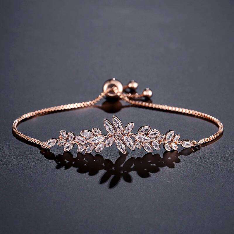 Exquisite Leaf Marquise Zircon Adjustable for Women Cubic Zirconia Charm Bracelet Jewelry Gifts