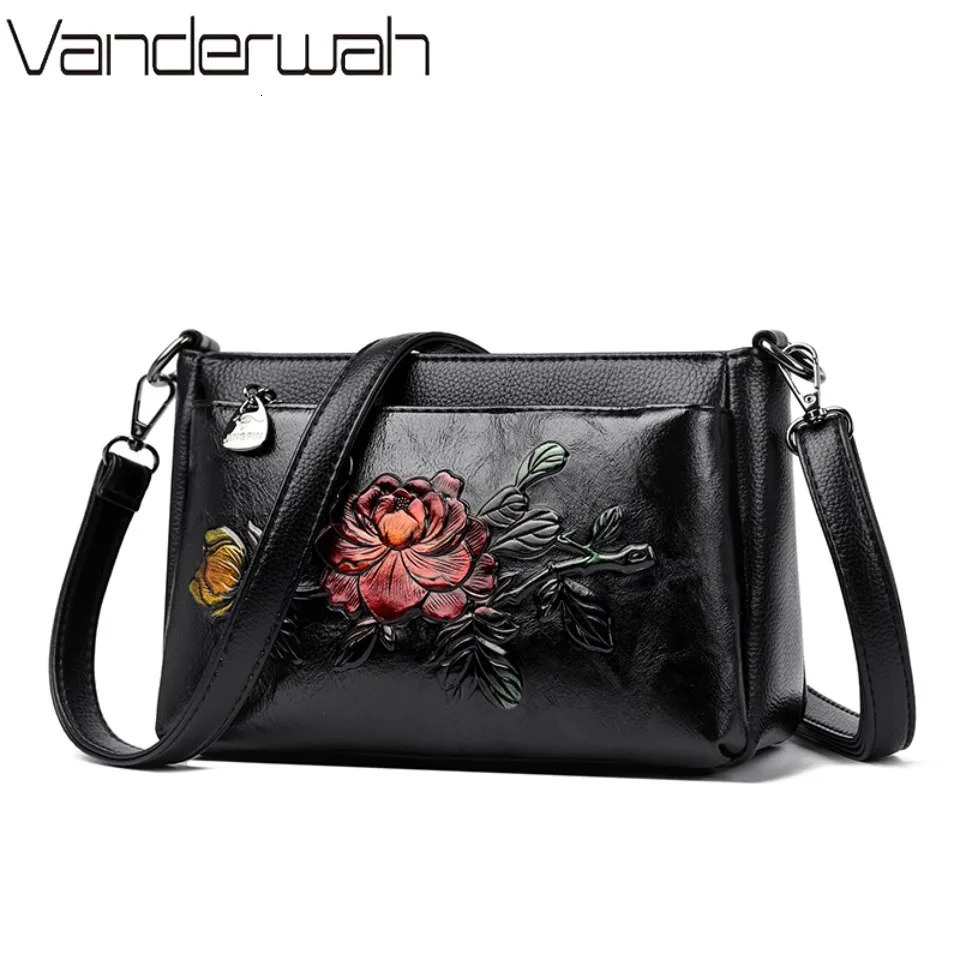 Genuine Top Quality Pu Leather Vintage 3D Floral Embossed Crossbody Bag Elegant Shoulder Casual Female Messenger 251216