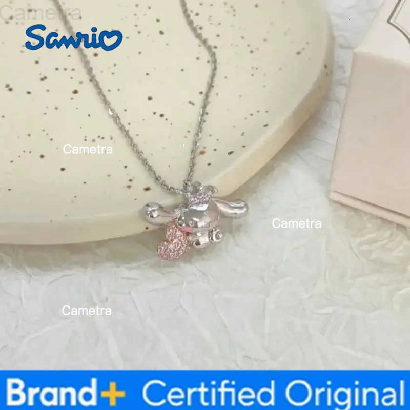Sanrio Cinnamoroll Pink Diamond Heart Necklace with Crown Charm Cute Big Eared Dog Pendant Dainty Collarbone Chain Gift for Women Girls H251229