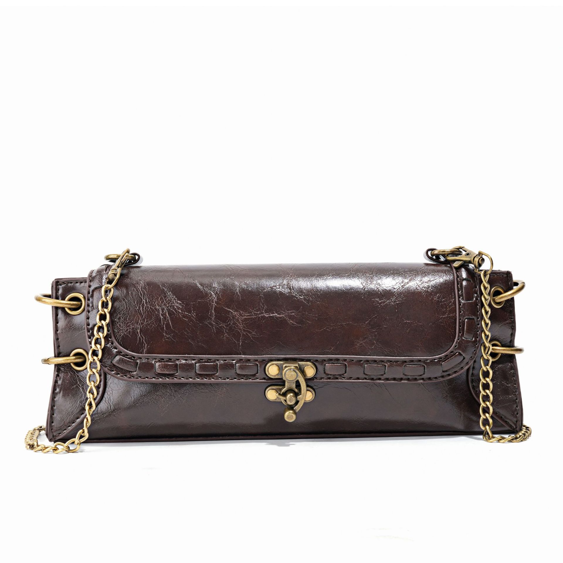 Shoulder Lock Bronze Crossbody Bag Shoulder Bag Hand Bag Armpit Bag Chain Female Bag Trend Small Square Bag 2026s hot