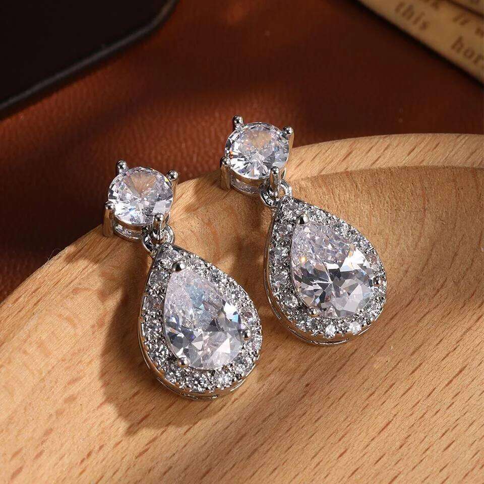 ZAKOL Classic AAA Cubic Zirconia Water Drop Dangle Earrings for Women Elegant Shiny Crystal Bride Wedding Jewelry