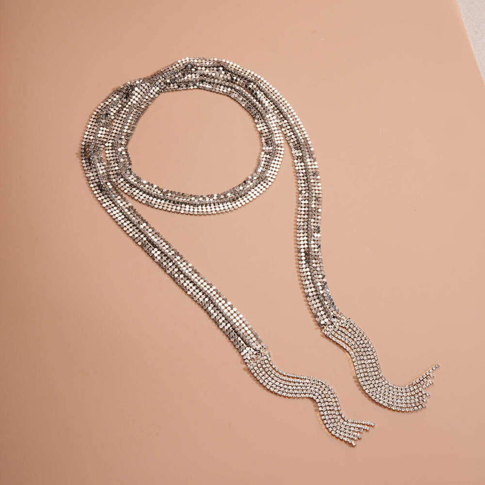 Exaggerated Metallic Rhinestone Long Tassel Necklace Waist Chain Light Luxury High-end Cross-border Niche Personality Jewelry