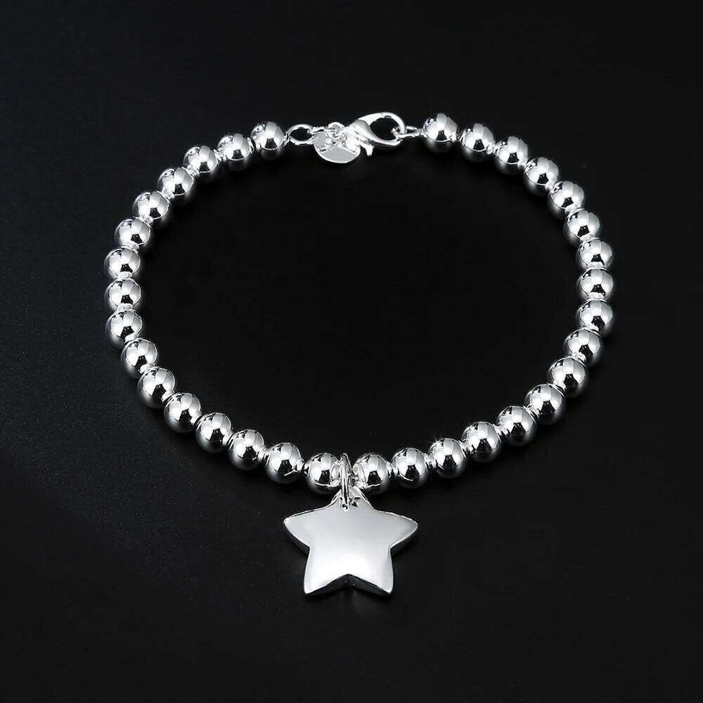 Charms 925 Sterling silver 4MM Bead Chain Star Pendant Bracelets for women fashion Wedding party Christmas gifts Jewelry 25H1229