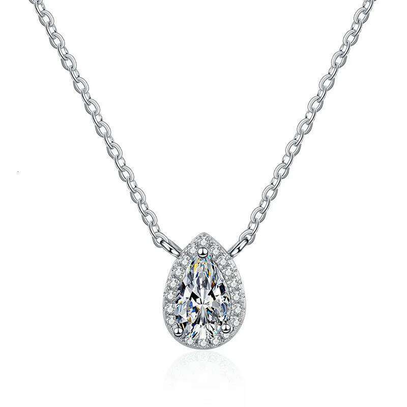 18K gold inlaid diamond pendant women's PT950 platinum simple micro droplet pear shaped D-color moissanite necklace ac8