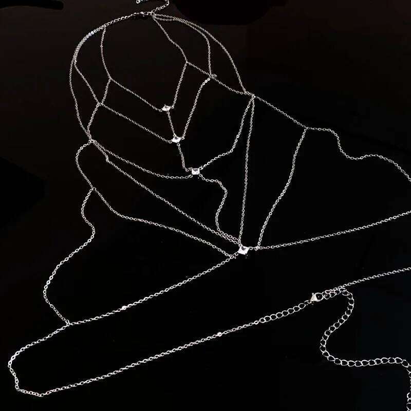 Luxury Square Crystal Chest For Women Multilayer Silver Color Metal Beads Zircon Body Chain Sexy Beach Bikini Jewelry Gift