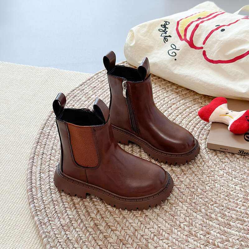 Ins British Style Martin 2025 Spring and Autumn New Korean Version Girls' Retro Chimney Boys' Thick-Soled Short Boots