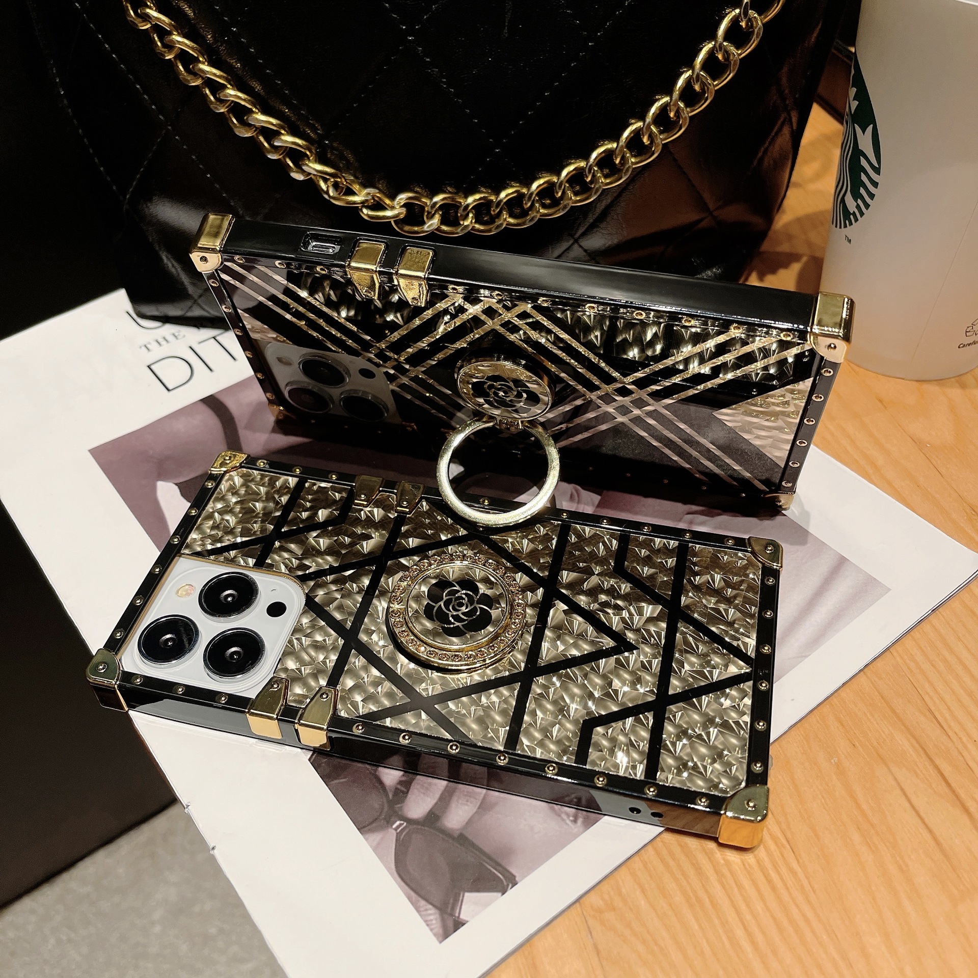 Trendy Brand Compatible with iPhone 16 Pro New Style Phantom Flower Phone Samsung S25U Square Shockproof Case