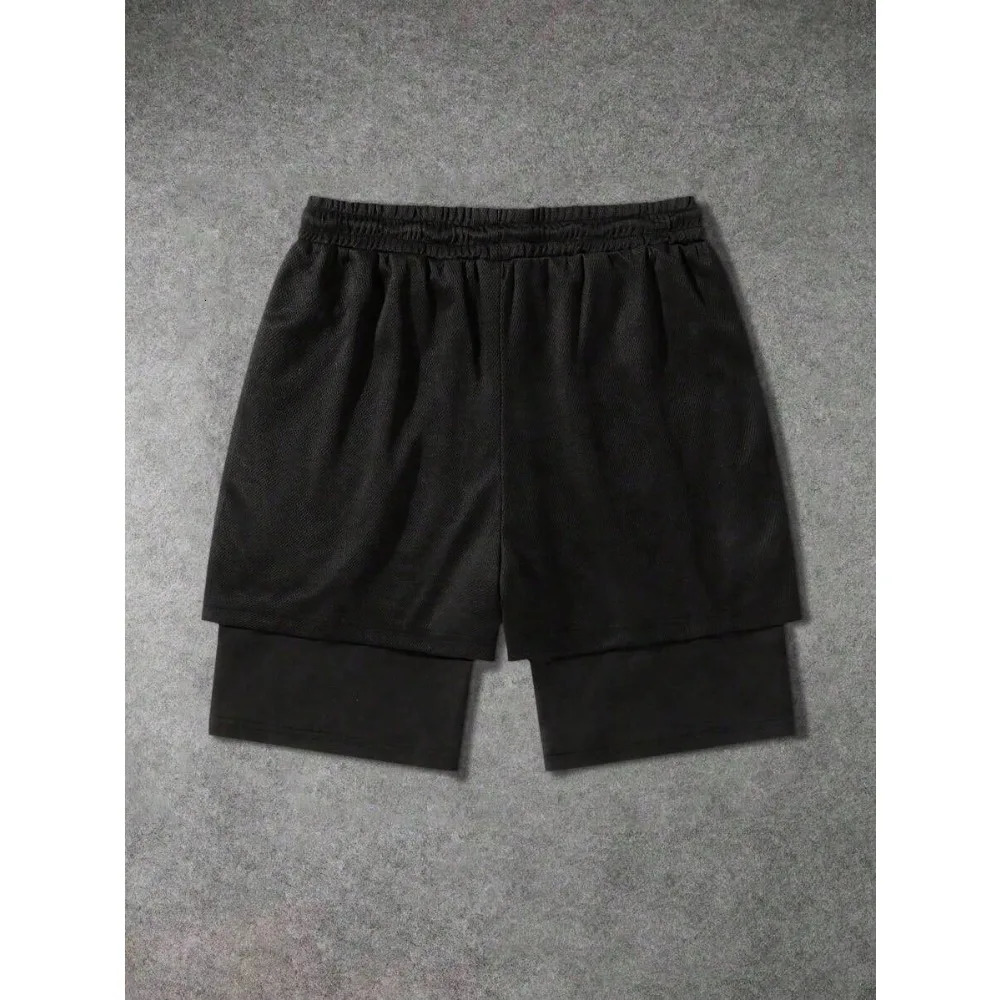 Mens Street Fashion Cross Print Knit Drawstring Shorts 2 in 1 Sports Shorts Great for Fitness Basketball Activities Drawstring 251223