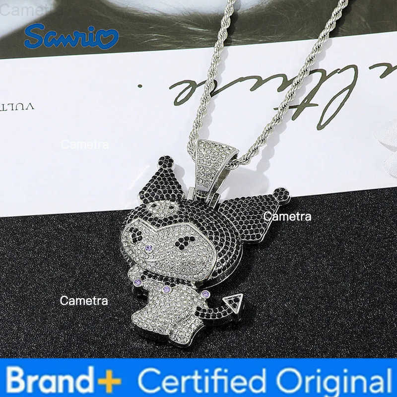 Sanrio Kuromi Full Diamond Necklace - Black Crystal Rhinestone Pendant Kawaii Goth toys for Girls Women H251229