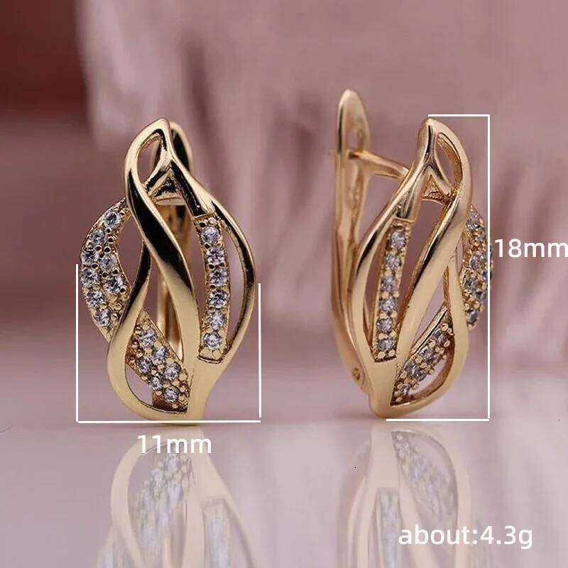 Simple Leaf Shape Hollow Stud Earring For Women AAA Zircon Gold Color Plated Ear Accessories Jewelry Gift