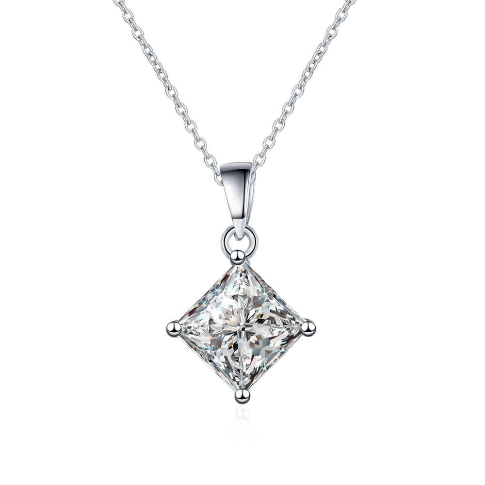 18K gold diamond inlaid simple quad pendant 1 2 Ct princess shaped irregular moissanite necklace b60