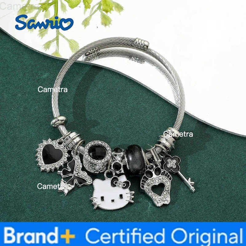 Sanrio Simple Lovers Woman Girl Metal Bracelets Hello Kitty Charm Bangle Heart Feet Rheinstone Trendy Jewelry Gift Fashion Bangles H251229