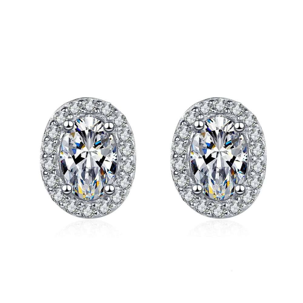 18K gold diamonds Pt950 platinum cool egg shaped inlaid with moissanite fashionable earrings 536
