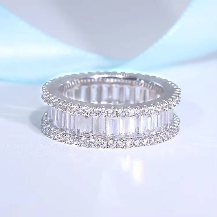 Fashion Moissanite Ring 925 Solid Silver with GRA Certificate Baguette Moissanite Engagement Ring Mens Hip Hop Ring