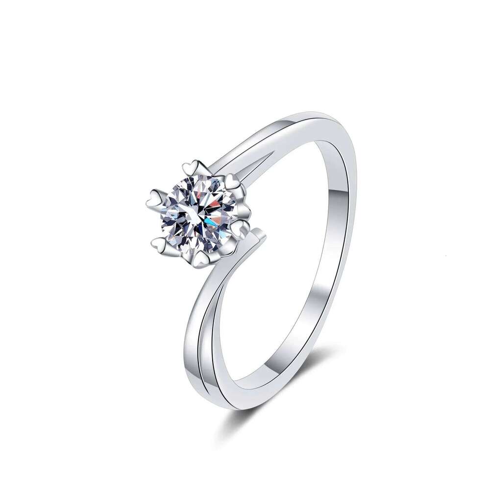 18K gold inlaid diamond ring, snowflake 0.3 Ct 0.5 Ct, PT950 platinum moissanite, fashionable and simple ring 87f