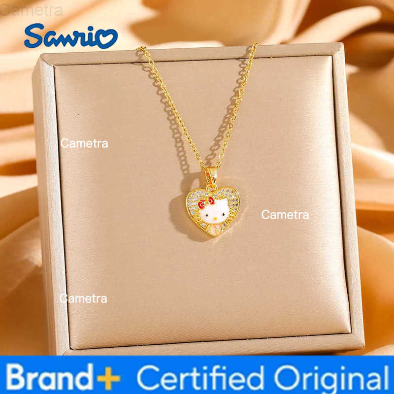 Sanrio Stainless Steel Chain Cute Hello Kitty Kuromi Shiny Zircon Pendant Necklaces for Women Girls Gold Color Fashion Jewelry H251229