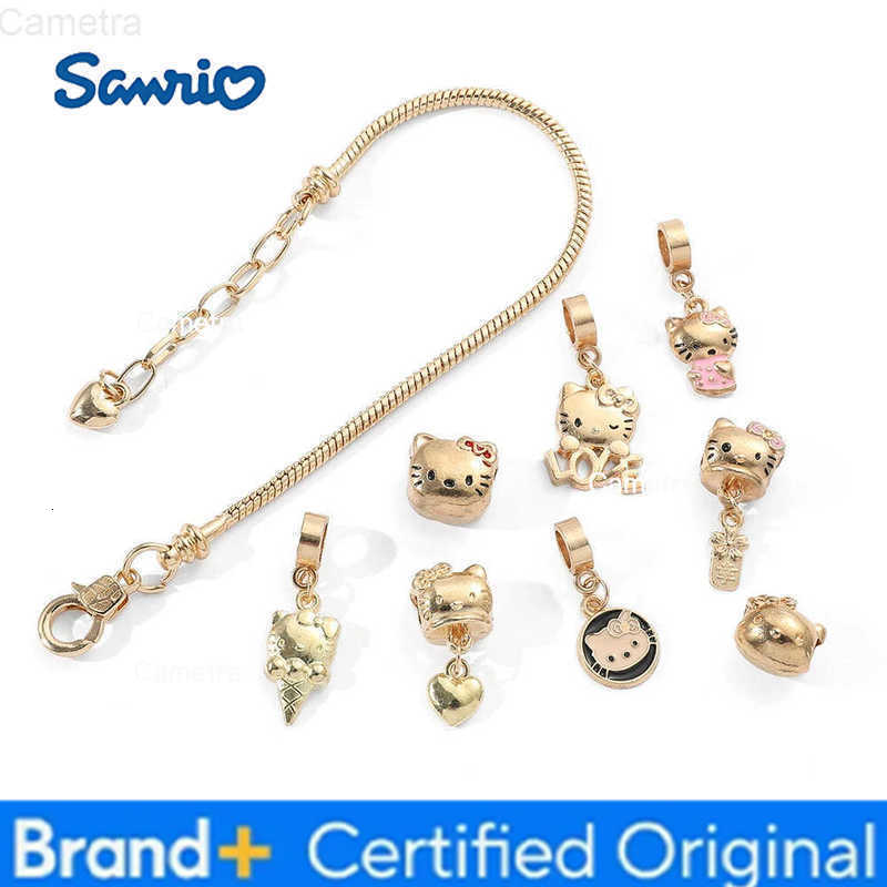 Sanrio Anime Kitty Cat Bracelet Cartoon Figure Kitty White Beads Pendant DIY Charm Bracelet Bangle Kawaii Jewelry Accessories H251229