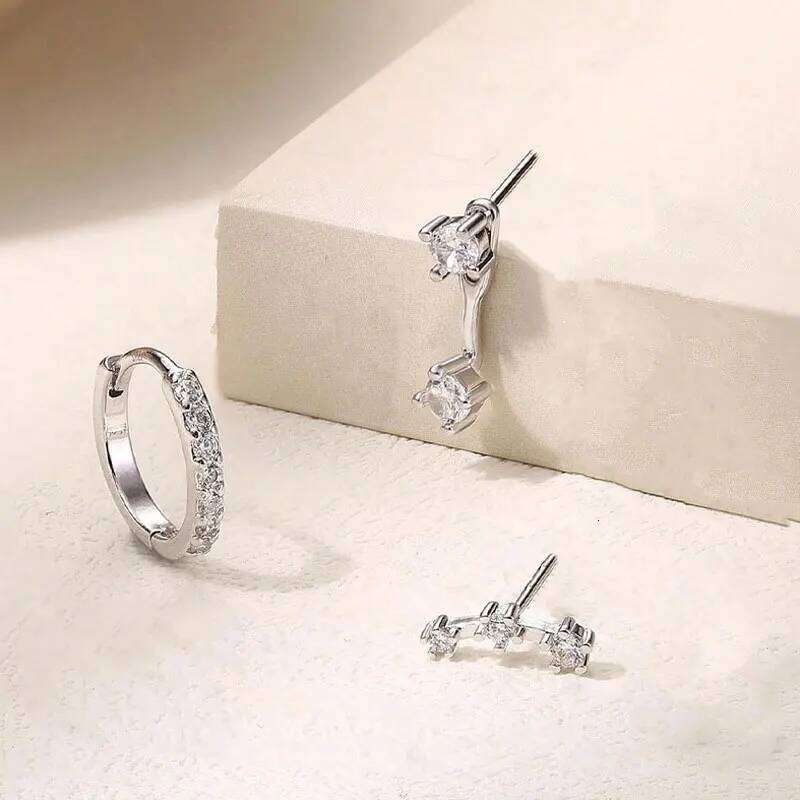 ZAKOL 3Pcs/Set Simple Crystal Zircon Stud Earrings for Women Girls Cute Copper Stackable Ear Bone Piercing Accessories