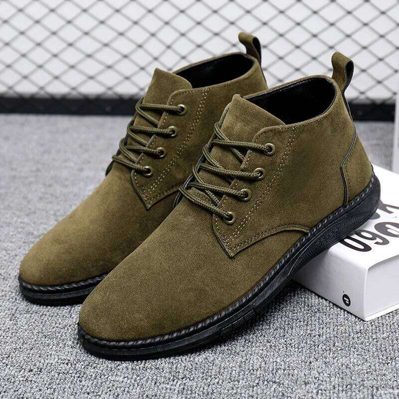 Fashionable and casual grey suede shoes paired with black flat short men's high-quality brand denim LEEGO LENS