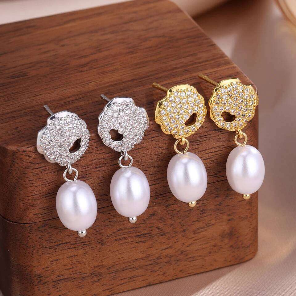 ZAKOL Elegant Shiny Zircon Imitation Pearl Dangle Earrings for Women Simple Light Bride's Earring Wedding Party Jewelry
