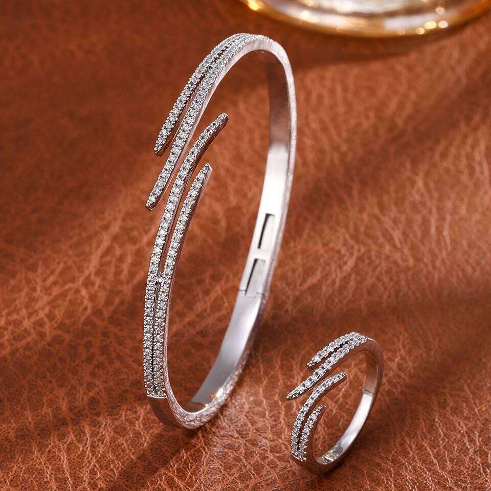 ZAKOL Classic Zircon Inlay Wing Shape Open Bracelet Ring For Women Exquisite 18K Gold Plated Fashion Aesthetic Jewelry Gift