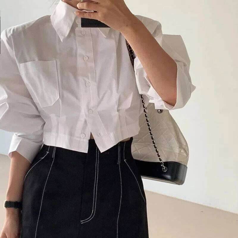 Spring Autumn New Fashion Turn-Down Collar Long Sleeve Solid Color Blouses Women's Clothing Back Hollow Out Korean Trend Shirts ZHE HAN