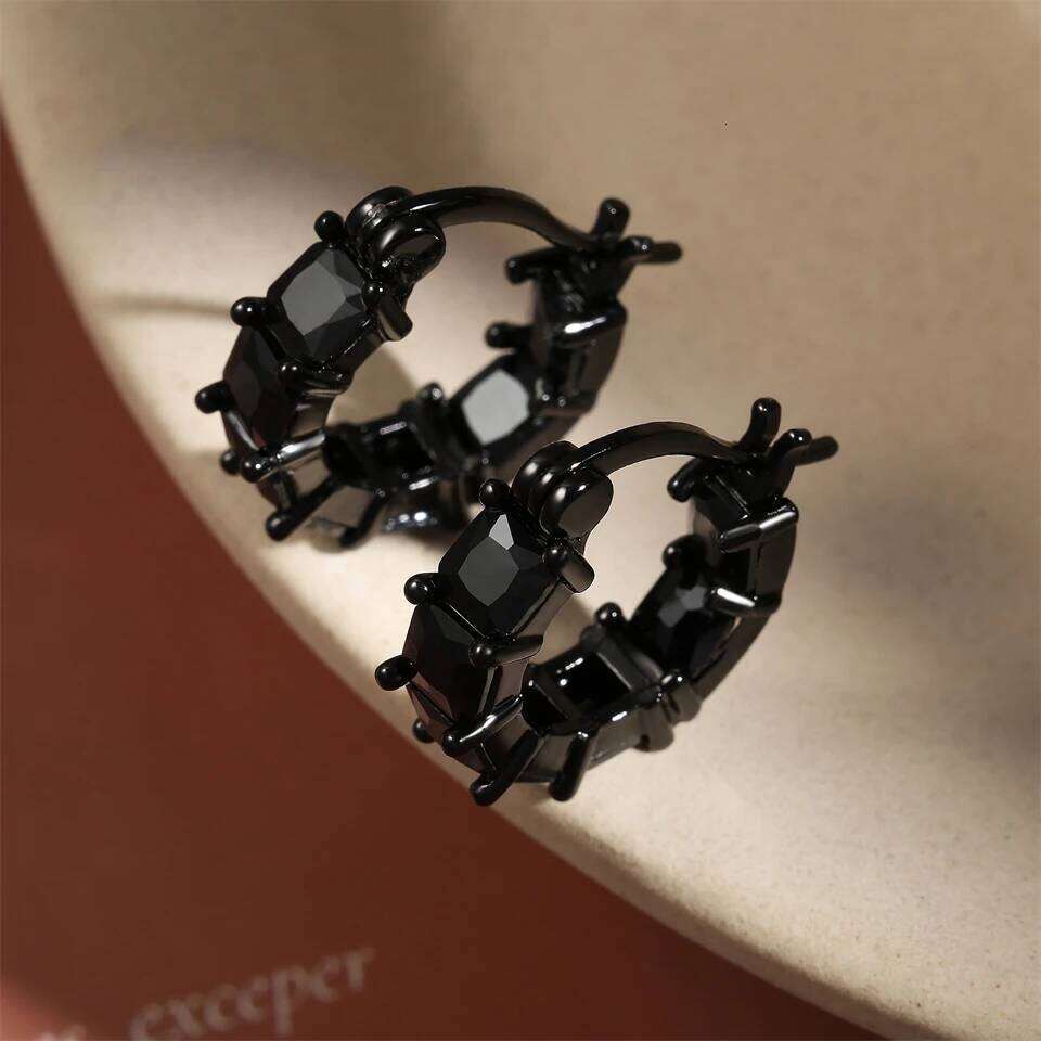 ZAKOL Korean Fashion Black Zircon Hoop Earrings Shiny Square Crystal Drop Earring Jewelry Gift for Women